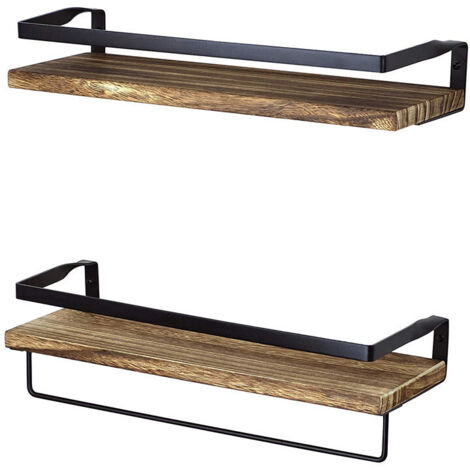 Étagère murale, lot de 2, porte-serviettes, Couleur Paulownia (1/4)