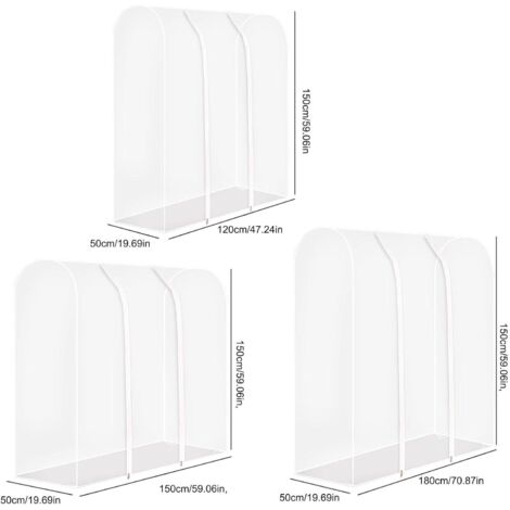 WABMJGW Housse de Porte-vêtements étanche à la poussière, Transparente/translucide avec Fermeture éclair, Largeur 3,93/4,92/5,90 Pieds, Protection pour Cintre, Profondeur 1,64 Pieds,B-130x50x150cm