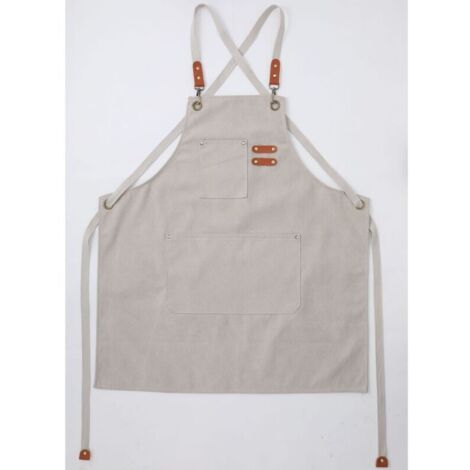 (Beige)Tablier Cuisine Homme Tabliers en Toile avec 3 Poches Imperméable et Réglable Apron pour Barbecue, Restaurant,Jardin, Charpentier,78 x 68cm (1/4)