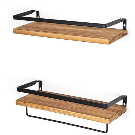 Étagère murale, lot de 2, porte-serviettes, couleur pin (1/3)