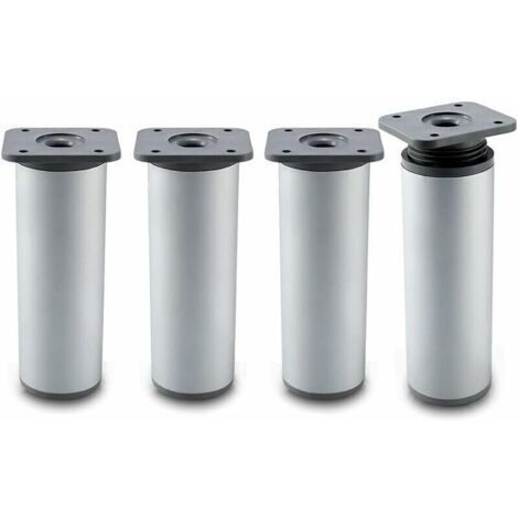 Pieds de meuble de salle de bain lot de 4 – Hauteur réglable 20-22 cm – Aluminium – Forme ronde ø4 cm – Capacité 100 kg par pied