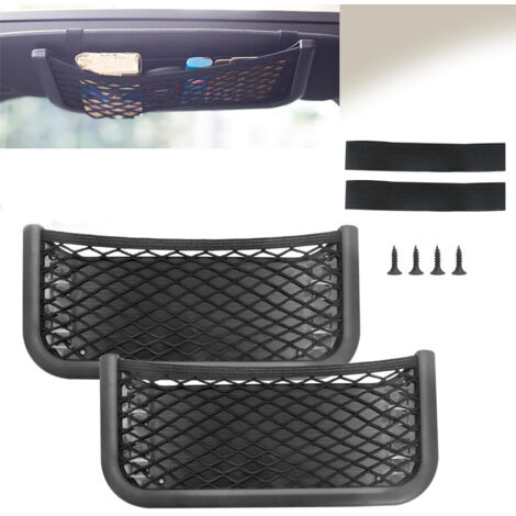 Lot de 2 filets de rangement auto-adhésifs pour voiture – Plastique élastique noir – Installation facile avec vis ou autocollant