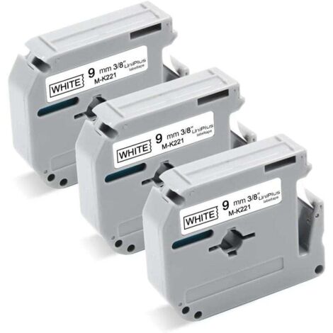 Rubans Compatible Brother M-K221 MK-221 9mm x 8m pour Brother PT-55 PT-60 PT-65 PT-70 PT-80 PT-85 PT-90 PT-M95 PT-100 PT-110 BB4 étiqueteuse (Pack de 3, Noir sur Blanc) (1/4)