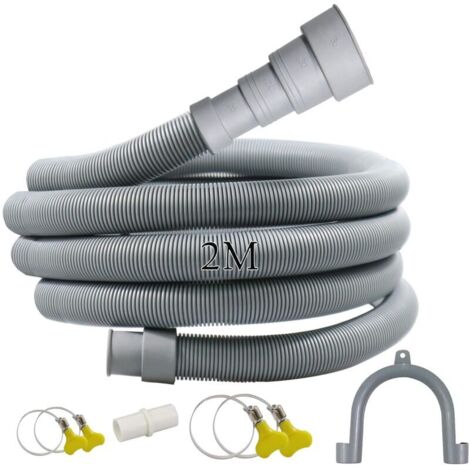 Tuyau de Vidange Universel 1 M/2 M/3 M Pour Machines à Laver, SèChe-Linge, Lave-Vaisselle avec 1 Adaptateur, 4 Colliers de Serrage, 1 Support de En U (2M) (1/5)