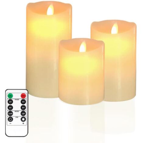 Lot de 3 bougies LED flamme vacillante 10/12,5/15 cm – Télécommande incluse – Ambiance chaleureuse sans risque d'incendie