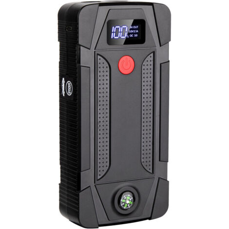Démarreur de voiture portable 2000 A – 18 000 mAh – jusqu'à 8 L essence ou 7,5 L diesel – QC 3.0 – lumière LED intégrée (1/4)