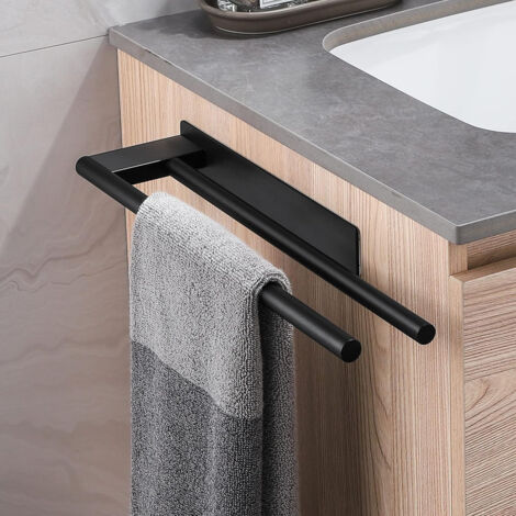 Porte-serviettes mural sans perçage en acier inoxydable – Double bras auto-adhésif – Finition mate – Pour environnements humides (1/5)