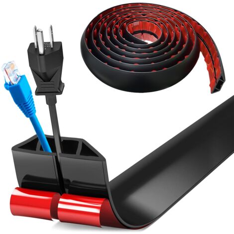 Cache Cable Sol, Petit Canal de Câble Flexible, 5M x 4cm Goulotte Passe Cable Sol Silicone, Cache Fil Électrique Sol Auto-Adhésif pour Tous Les Câbles (Noir - Côtés Trapézoïdaux)
