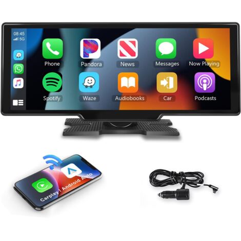 Autoradio portable sans fil CarPlay et Android Auto – Écran 10,26 pouces – Bluetooth – Miroir – GPS – Entrée TF/AUX pour voiture et camion (1/5)