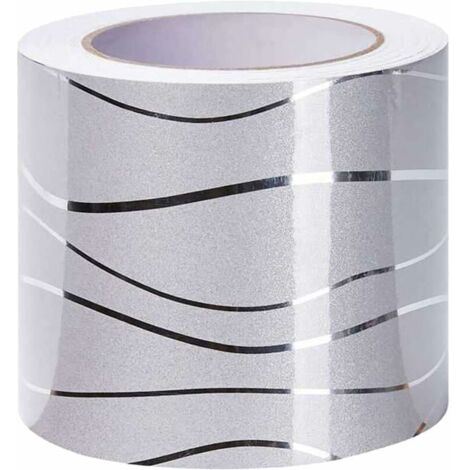 Bordure autocollante papier peint vague bronzante – 10 cm de haut, 5 m de long – Résistant à l'humidité et anti-moisissure – Décoration murale salle de bain et cuisine – Grid Cool (1/5)
