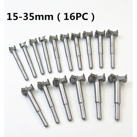 Fraise Carbure, L\'installation de Portes Sphériques, Tiroirs, Mèches à Façonner Foret pour Faire Des Trous Propres à Fond Plat Dans Le Bois,Mèches Bois 16PCS (15MM - 35MM) (1/4)