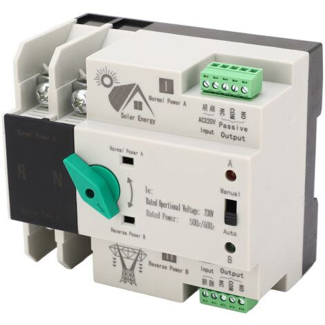 Eosnow – Commutateur de transfert automatique double puissance 2P – AC230V 50/60Hz – 80A – Contrôleur de synchronisation rapide – Montage sur rail 35mm
