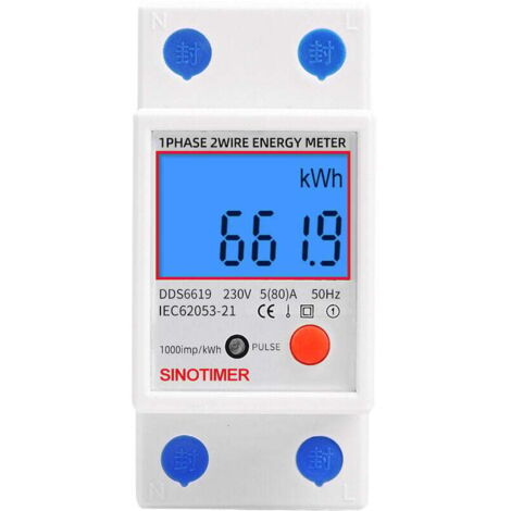 Alovez – Sous compteur électrique monophasé 80A – Tension 230V – Fréquence 50Hz – Affichage LCD précis – Installation dans tableau modulaire