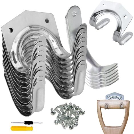 18 Pcs Crochets de Rangement, Porte Outils de Jardin Mural, Porte-Outils Simple/Double en Fer pour Garage Remise Entrepôt Ferme Établi, avec Vis et Tournevis