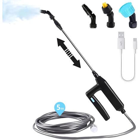 Pulverisateur Electrique, Pulverisateur pour Toiture, 7.4V/1A Pulverisateur de Jardin Electrique, Pulvérisateur à Batterie avec 3 Buses Et 5M de Tuyau, USB Rechargeable, pour Pelouse, Jardin