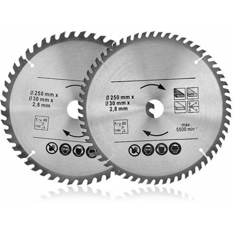 Lames de Scie Circulaire Pour Coupe de Précision Pour Scies Universelles et Pour La Coupe Universelle de Bois Naturel, Bois Dur (2PCSx250mm)