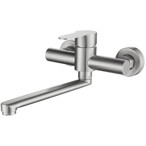 FOREHILL Robinet de Cuisine Mural Mitigeur d\'évier Pivotant à 360° Robinetterie Cuisine en Acier Inoxydable 304, Brossé