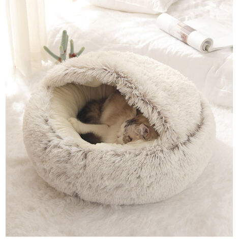 Keyoung – Lit rond pour chien et chat 50x50cm – Housse lavable en fausse fourrure – Base antidérapante – Confort optimal pour animaux de compagnie (1/5)