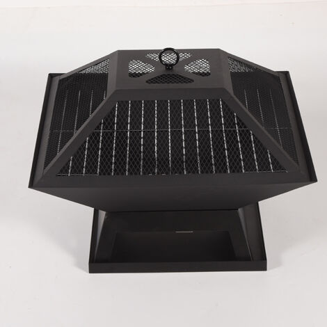 S-giant Foyer Barbecue, Brasero Exterieur Terrasse, Barbecue Charbon Portable avec Grill, Fourchette à Feu et Couvercle de Protection Contre Les Étincelles, pour Jardin/Camping/Pique-Nique