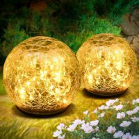 Lot de 2 boules de verre craquelé solaire 12cm – Décorations lumineuses LED étanches – Couleurs chaudes pour jardin et balcon
