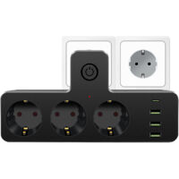 Multiprise murale 7 en 1 avec interrupteur – 3 prises USB et 1 type C – Protection enfants intégrée – Para-foudre et para-surtenseur