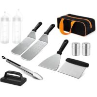 Ustensiles pour Plancha 10 Pièces Spatule pour Barbecue Acier Inoxydable Accessoire Plancha Kit Plancha pour Teppanyaki