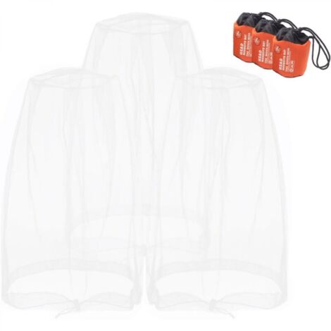 3 pièces Filet anti-insectes pour la tête, le visage,les moucherons des activités de plein air, avec sac de rangement,Blanc (1/5)