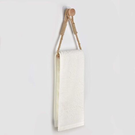 Auto Adhésif Support pour Rouleau de Papier Toilette, Porte-Papier Salle de Bain Support de Rouleau de Serviette Toilette Corde en Bois Anneau De Serviette Rustic (1/5)