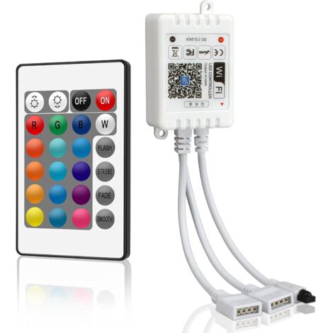 12V-24V Controleur LED RGB WiFi, Controleur LED MINI avec Telecommande IR 24 Bouton pour bande led 5050 3528 Compatible avec Alexa, Google Assistant,Android/iOS,contrôlé par WiFi/App-RAPANDA (1/5)