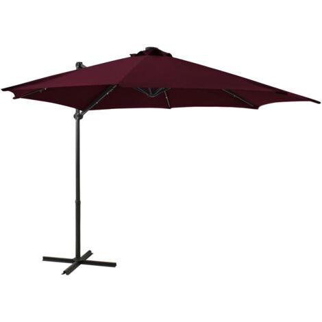 Parasol meuble de jardin déporté avec mât et lumières led rouge 300 cm bordeaux (1/5)
