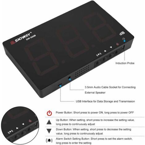 Ulisem Sonomètre Professionnel avec Seuils d'Alarme Fixés Décibelmètre Numérique LCD Portable 30130 dB (1/5)
