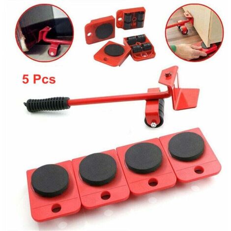 Roulette mobile pour meubles Heavy Stuffs Outil mobile Rouleau mobile avec 4 roues et 1 barre de roue - Rouge (1/5)