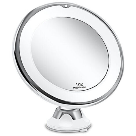 Miroir Grossissant 10x Lumineux LED avec Forte Ventouse, Batterie - Miroir Maquillage avec Lumière Naturelle Dimmable pour Les Salles de Bain(Blanc) (1/5)