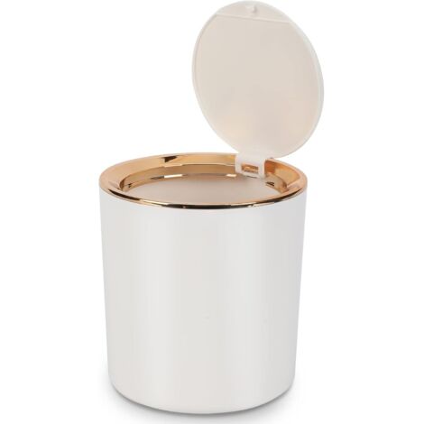 Poubelle de Table avec Couvercle,Mini Poubelle Plastique,Petite Poubelle pour Cuisine,Chambre,Salle de Bain,Bureau,14.315cm (Blanc) (1/5)