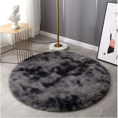 Tapis Moderne Chambre décoration Tapis Moelleux Tapis Moelleux Salon Tapis Rond Doux Salon Tapis antidérapant Chambre Tapis de Sol, Tapis coloré. (Gris foncé, 120x120cm) (1/5)