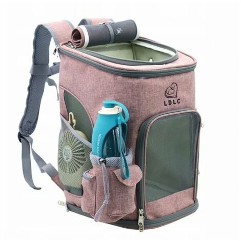 Sac à dos portable pour animal de compagnie + gobelet à eau, avec filet anti-virus pliable, lapin, chien, chat, randonnée, voyage, camping, sac à dos en coton pour l'extérieur (rose) (1/5)