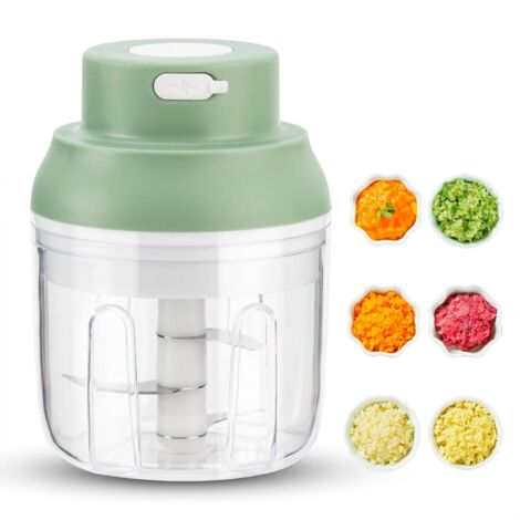 Hachoir électrique rechargeable USB, Mini coupe legumes, Capacité de 250 ml, Mini hachoir de cuisine avec chargeur USB, robot mixeur, Idéal pour oignons, ail, poivre, légumes et viande (1/5)
