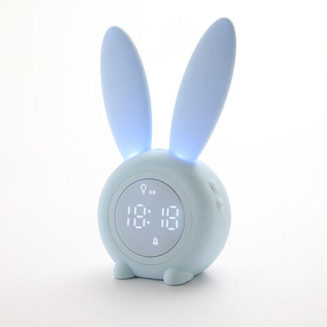 Réveil Matin à Induction en Forme de Lapin Mignon, Intelligent Réglage Automatique de la Lumière de Respiration, Affichage Automatique Temps/Date/Température, Contrôle Vocal ou Tremblement [Classe éne (1/5)