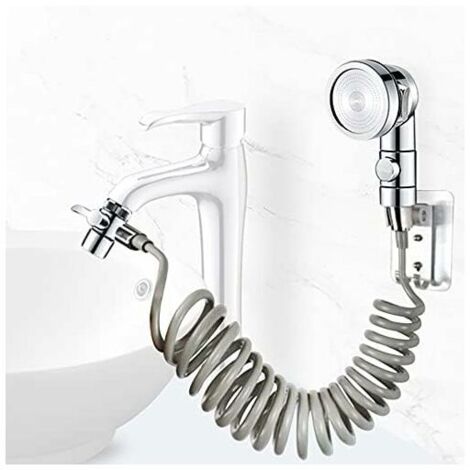 Ensemble Pommeau Douche pour Lavabo, Douchette de Salle de Bain, Tuyau Télescopique, Parfait pour Laver les Cheveux ou Nettoyer le Lavabo (Robinet pas Inclu) (Argent) (1/5)