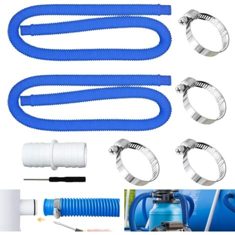 2Pcs Tuyau Piscine 32mm, Tuyau aspirateur piscine avec 4 colliers serrage métalliques,Adapté à une variété de pompes (1/5)