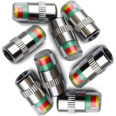 Lot de 8 bouchons de valve avec indicateur de pression des pneus de voiture 3 couleurs (1/4)