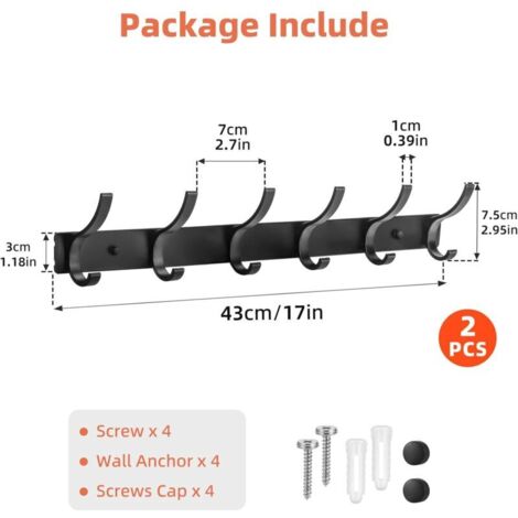 2 Pièces Porte Manteau Mural avec 12 Crochets, Patere Murale Moderne, Crochet Mural Vis Invisibles, Crochet Porte Manteau pour Vestes, Manteaux, écharpes, Sacs à Main (1/5)