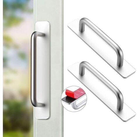 2 pièces 148 cm poignées de porte coulissantes auto-adhésives argentées, poignées de meubles en aluminium (1/4)