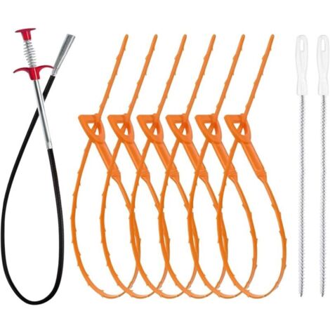 Déboucheur à ressort orange, ensemble de 9 pièces Convient aux lavabos de salle de bain et aux éviers de cuisine Réglable et réutilisable (1/5)