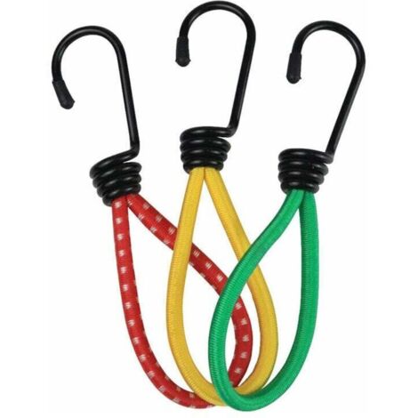 Tendeurs Elastique avec Crochets en Métal (Lot de 15) - 15 cm - Tendeur Bache Rouge Crochet Sandow Très Résistant pour Camping, Tarpes, Tentes Canopées(Jaune5+rouge5+vert5) (1/4)