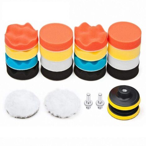 22 Pièces 80mm Polissage Pad Éponge de Polissage Éponge Polir Kit pour avec M10 Foret pour Perceuse Tampon de Polissage en Laine pour Polissage de Voiture Meulage Cirage (1/4)