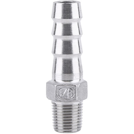 Raccords Cannelés de Tuyau 1/8 "Acier Inoxydable SS304 Raccord de Tuyau à Filetage Mâle Connecteur de Queue de Barbelé (1/8"x10mm) (1/5)