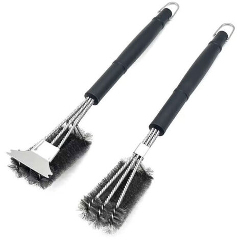 Brosses pour barbecue, noires, longueur 45 cm, lot de deux brosses de nettoyage, idéales pour nettoyer les grilles de cuisson. (1/5)