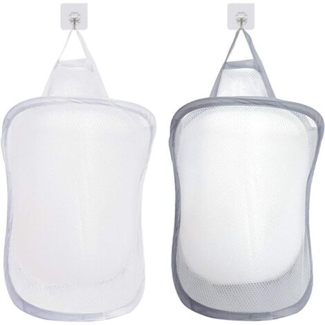 Gris,blanc Panier à linge,organiseur de linge pliable,trousse de toilette pliable,organiseur de jouets à suspendre avec 2 poignées (crochets non inclus) (1/4)