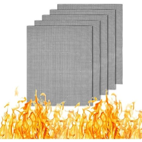 Lot de 5 tapis en maille pour barbecue, 33 x 40 cm, antiadhésifs, réutilisables, adaptés aux barbecues au charbon, au gaz et électriques, l'accessoire de cuisson parfait pour le barbecue. (1/4)